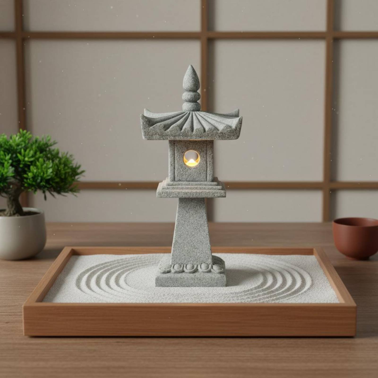 Japanese Garden Bonsai - فانوس حجري مصغر بتشطيب عتيق لتزيين