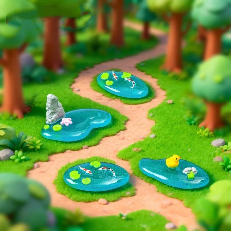 Bonsai Garden With Pond - تماثيل صغيرة من الراتنج على شكل