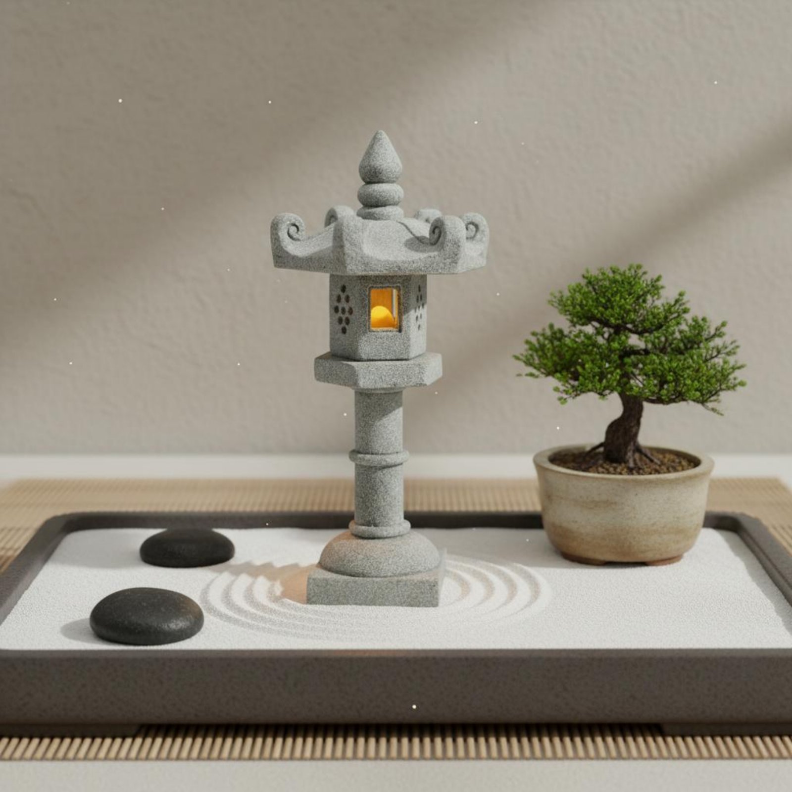 فانوس حجري مصغر بتشطيب عتيق لت - مراجعة Japanese Garden Bonsai وسعره